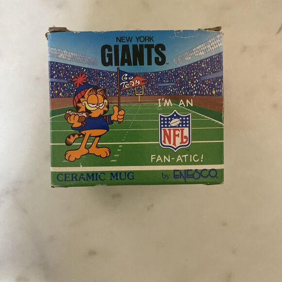 Vintage GARFIELD NFL Enesco Ceramic Coffee Mug w/Box New York GIANTS Fanatic Cup - Picture 3 of 8